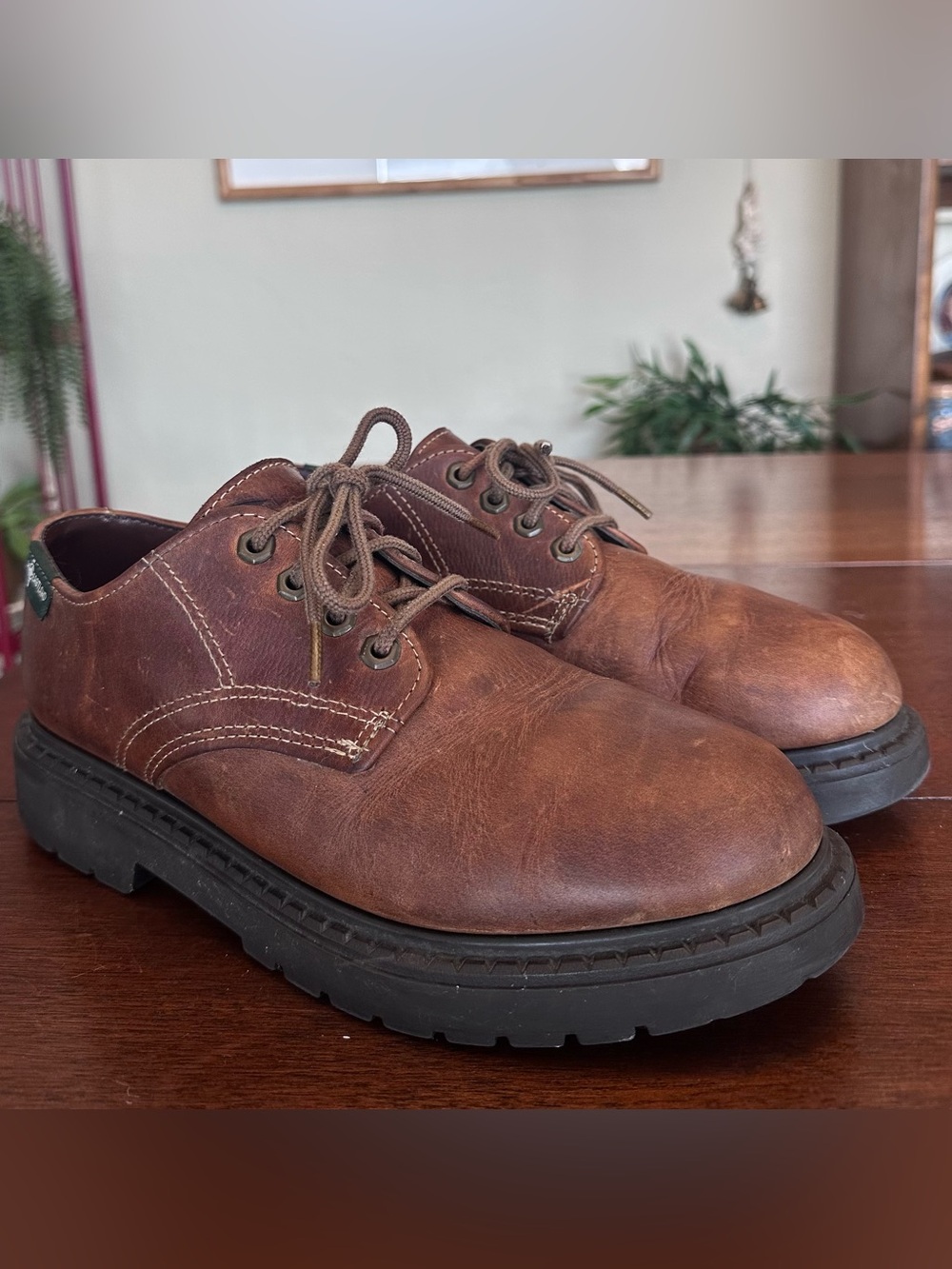 Vintage 90s Eastland Chunky Lace Up Oxford Shoes Brown Leather | Women Size 9.5 - Picture 2 of 9